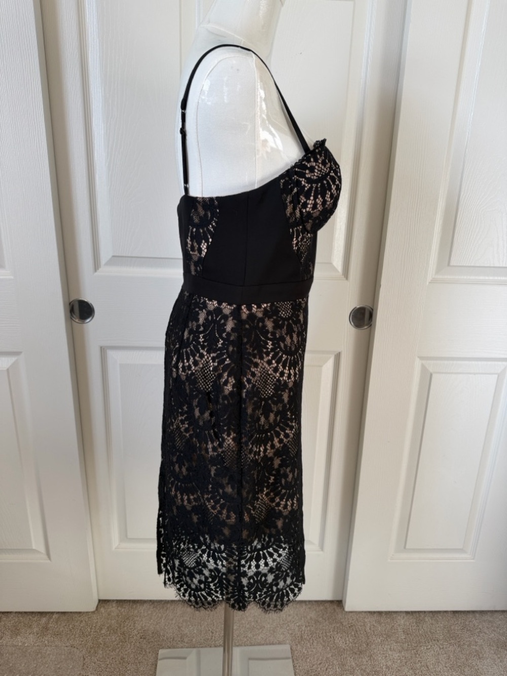 bebe Black Lace Midi Whimsigoth Dress with Nude Lining Size 6 - Picture 4 of 14